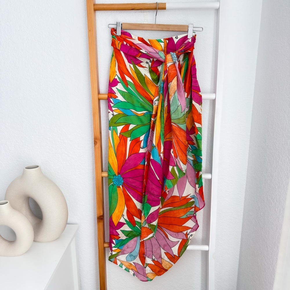 Ronny Kobo Collection Multicolor Tropical Print Midi Skirt